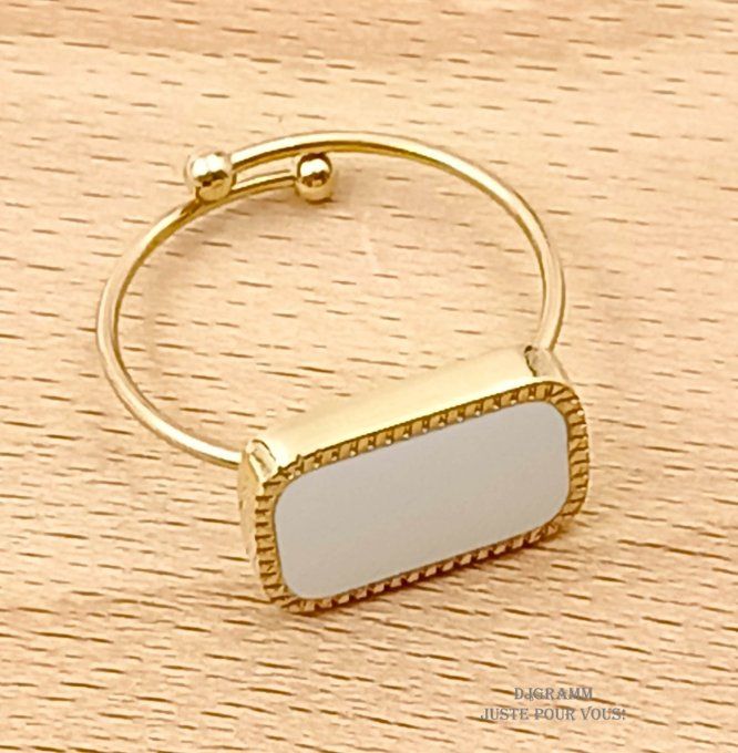 Bague-acier-ajustable-emaille-blanc-rectangle