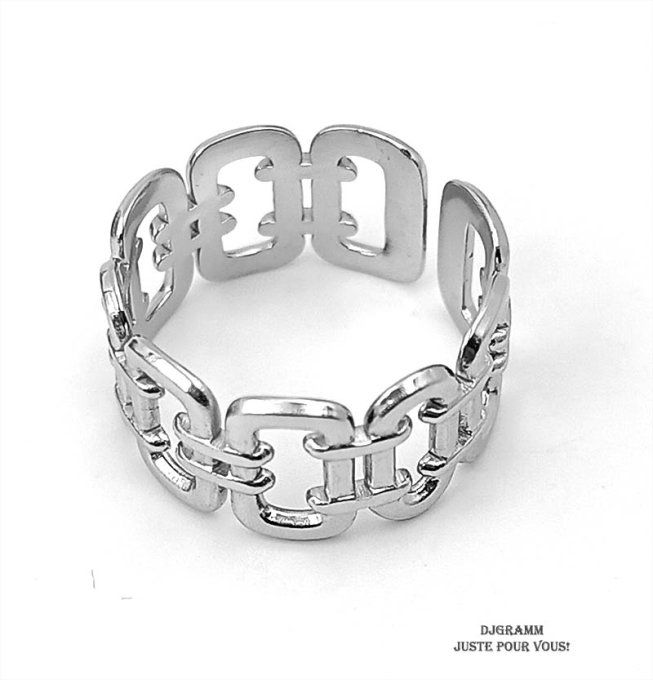 Bague-acier-ajustable-argente-grosses mailles