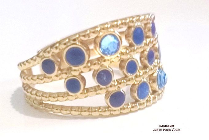 Bague-acier-ajustable-doré-multi-rangs-bleu