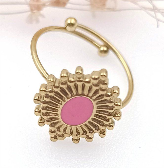 Bague-acier-ajustable-pendentif-fleur-rose