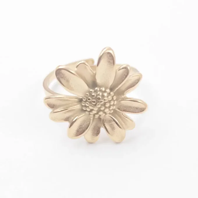 Bague-acier-ajustable-Pendentif-fleur-doré