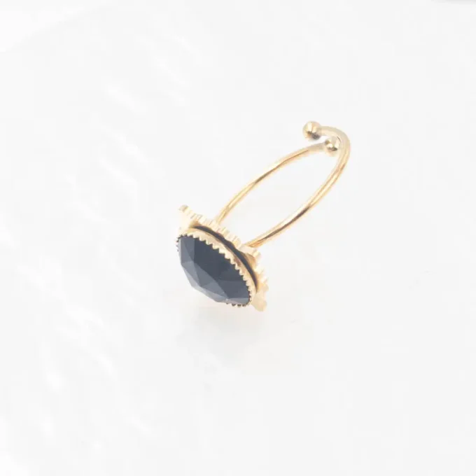 Bague en acier ajustable pierre agate noire