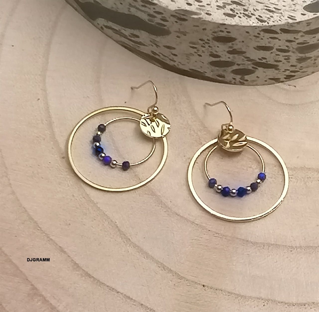 Boucles d'oreilles en acier inoxydable anneaux petites pierres et perles dorées