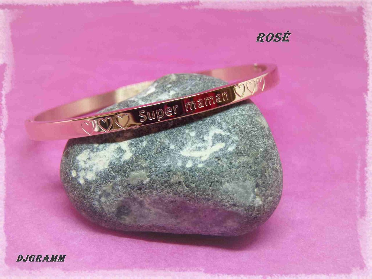 Bracelet  acier rosé gravé message  " Super maman"