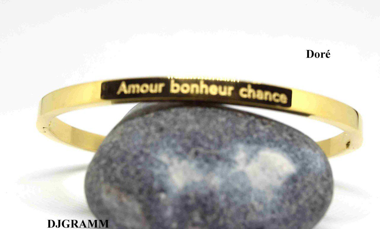 Bracelet acier message " Amour bonheur chance