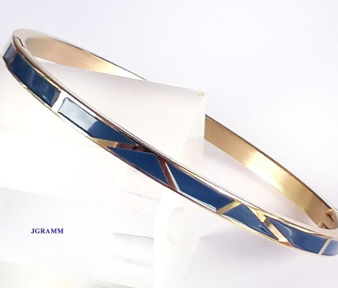 Bracelet Jonc en acier inoxydable émaillé bleu marine