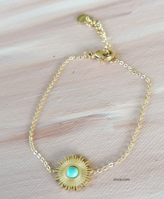 bracelet-acier-316L-soleil-rayons-turquoise