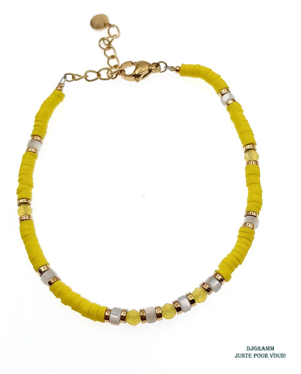 Bracelet en acier perles heishi  jaunes