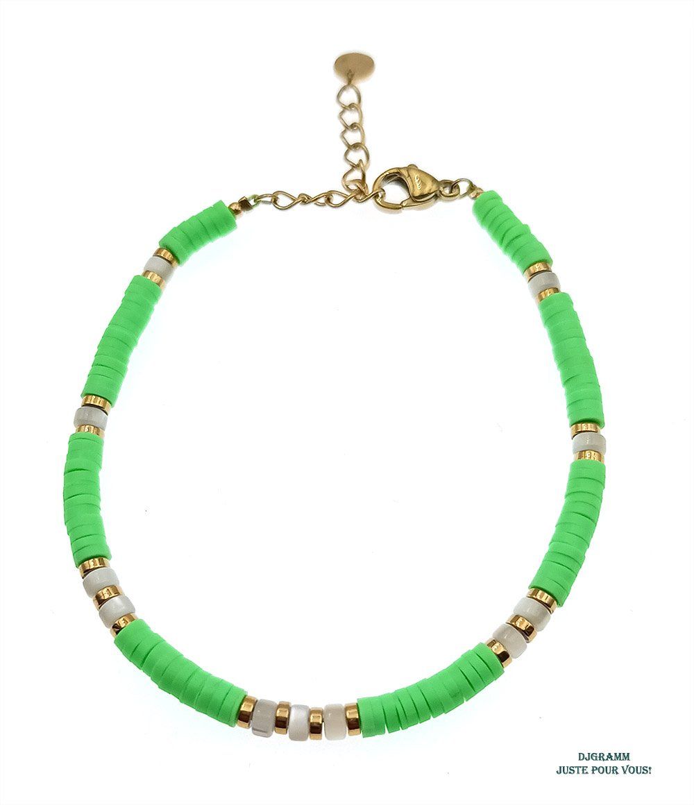 Bracelet en acier perles heishi vertes