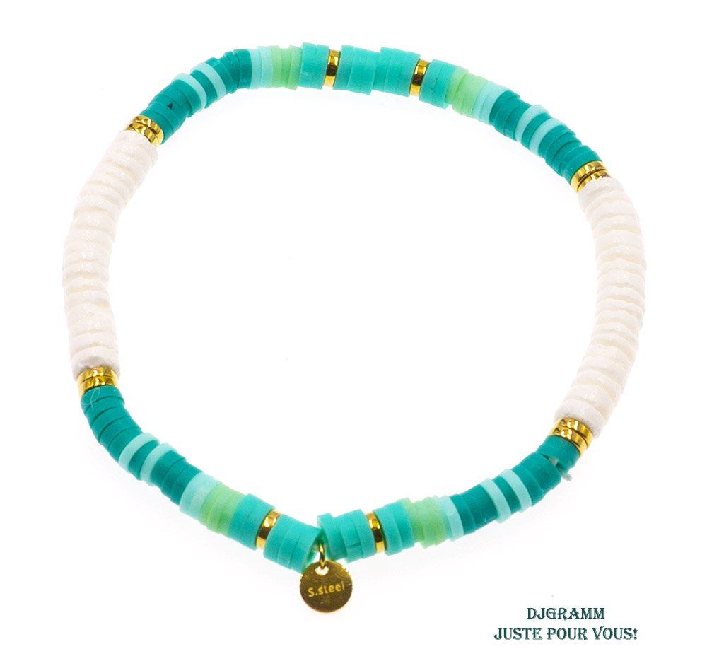 Bracelet en acier perles heishi vertes turquoises