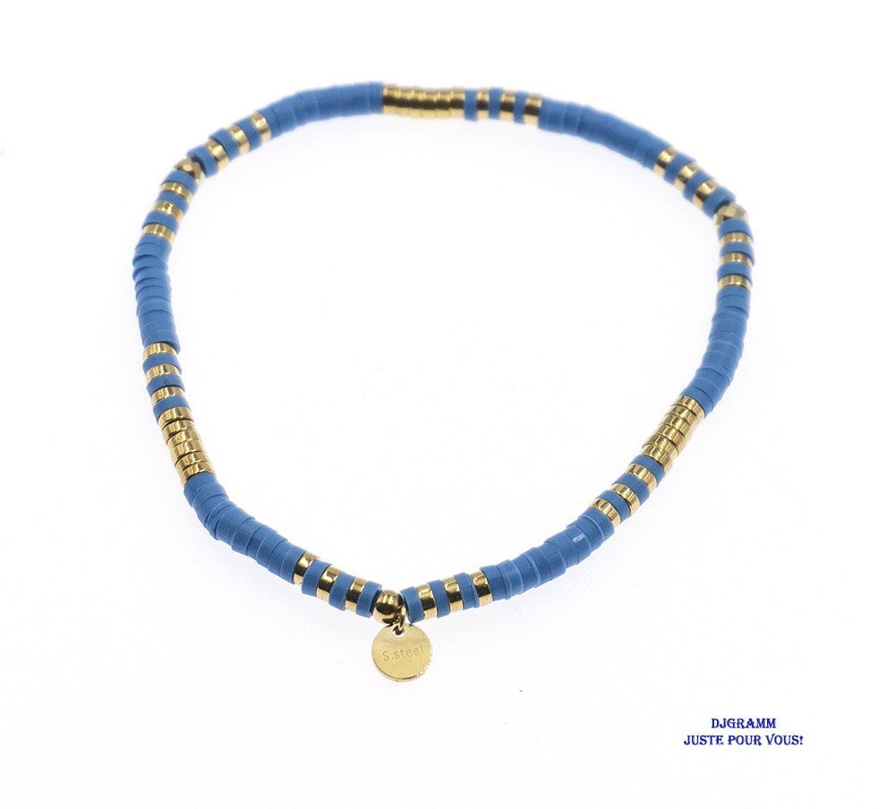 Bracelet en acier perles heishi bleues