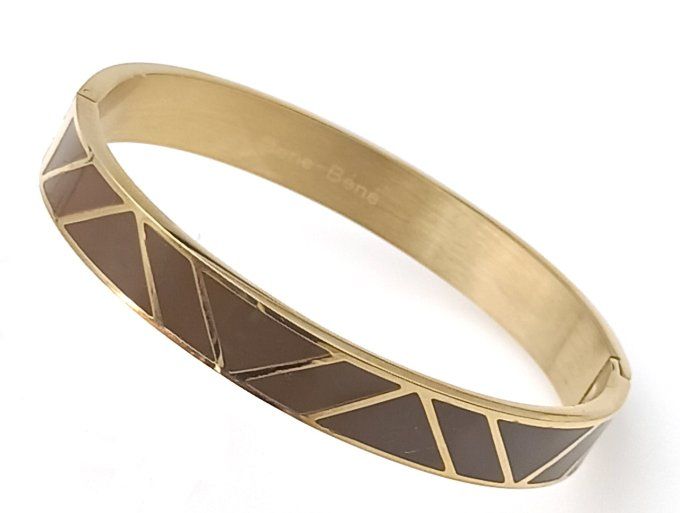bracelet-jonc-MANCHETTE-acier-ferme-colore-emaille-marron-chocolat