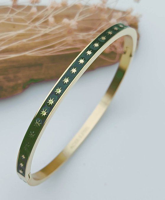 bracelet-jonc-manchette-georgette-acier-ferme-colore-emaille-vert-fonce-etoile