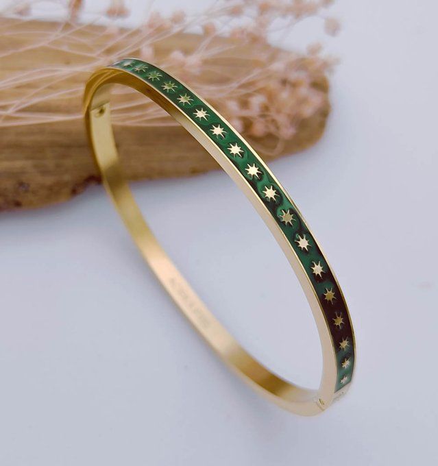 bracelet-jonc-manchette-georgette-acier-ferme-colore-emaille-vert-fonce-etoile