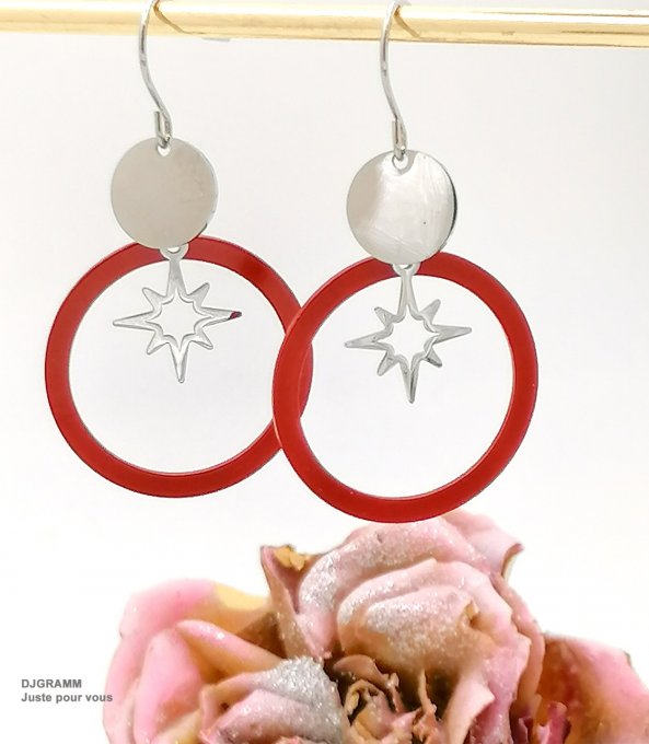 Boucles-oreilles-bijoux-acier-rouge-anneaux-boucles oreilles