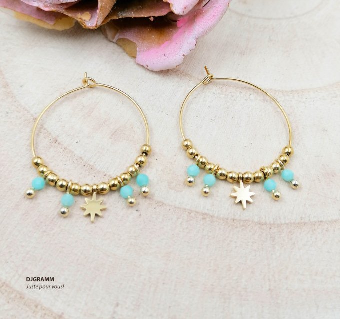 Boucles-oreilles-anneau-TURQUOISE-etoile-BLEU