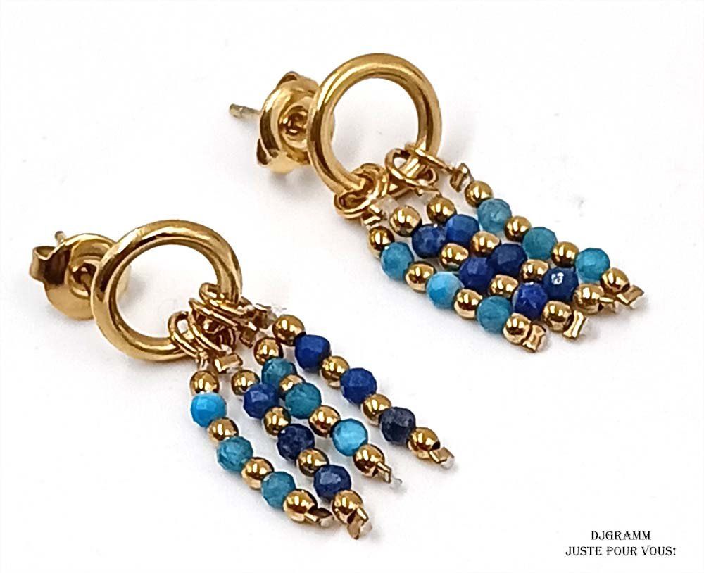 Boucles d'oreilles acier inoxydable petites perles bleues