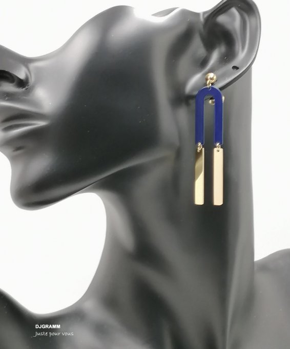 Boucles d'oreilles en acier inoxydable doré  bleu