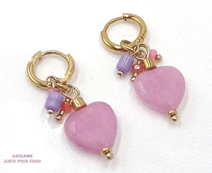 Boucles-oreilles-acier-mini-creoles-anneau-cœur-rose-enfant-amour