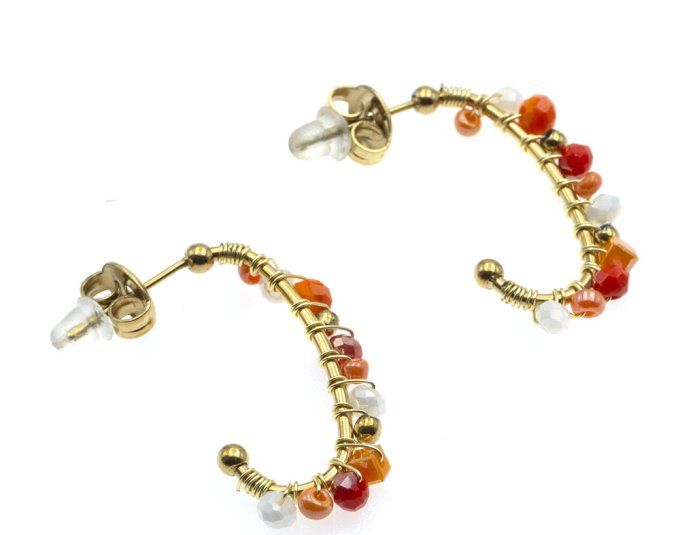 Boucles-oreilles-acier-demi-creoles-pampilles-perles-multicolore-orange