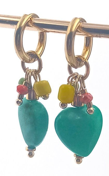 Boucles-oreilles-acier-mini-creoles-anneau-cœur-vert-enfant-amour