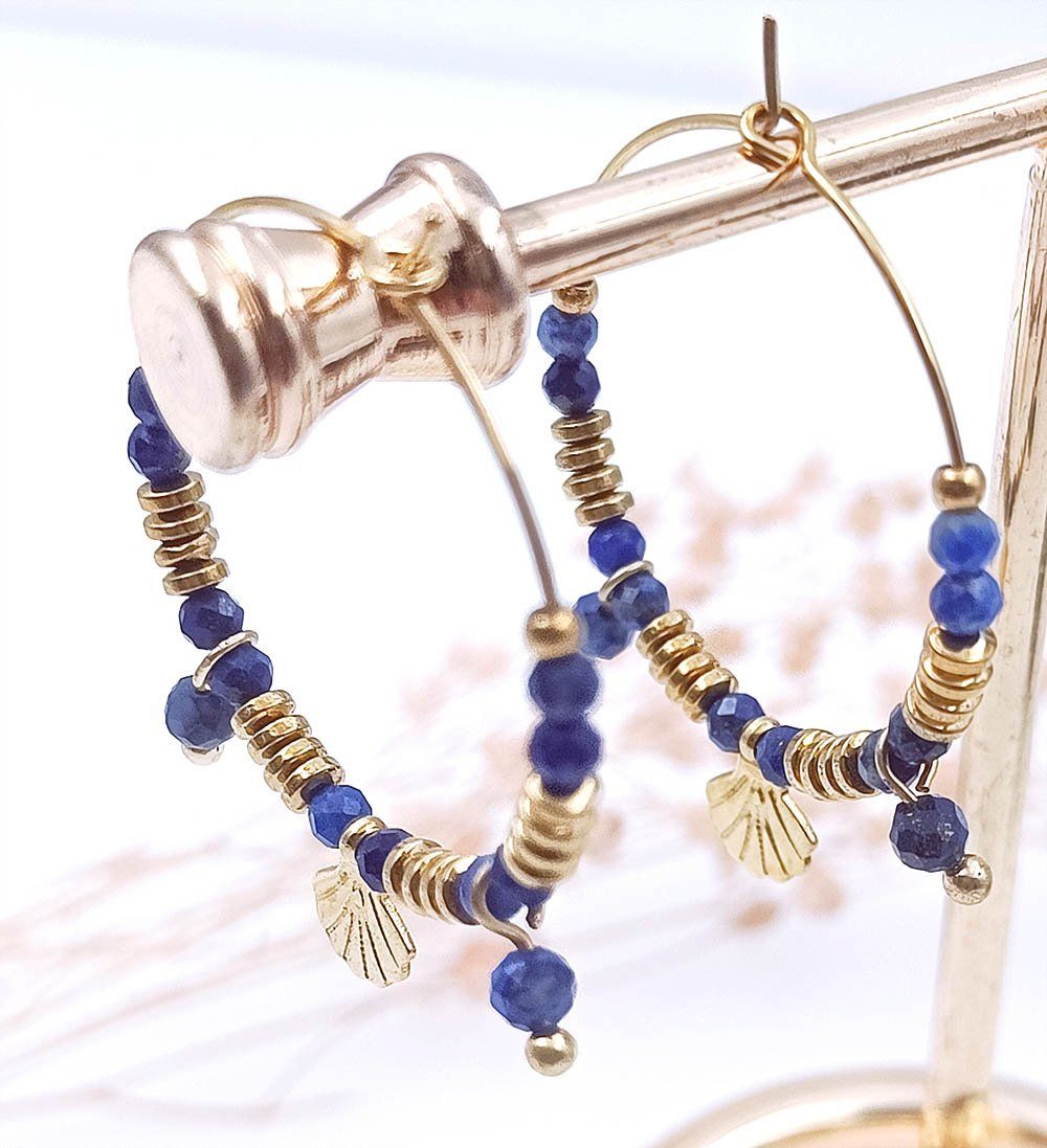 Boucles d'oreilles en acier inoxydable petites pierres lapis lazuli
