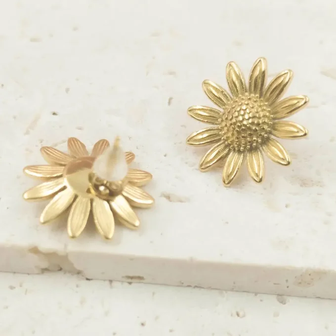 Boucles d'oreilles en acier inoxydable fleurs pétales dorées 