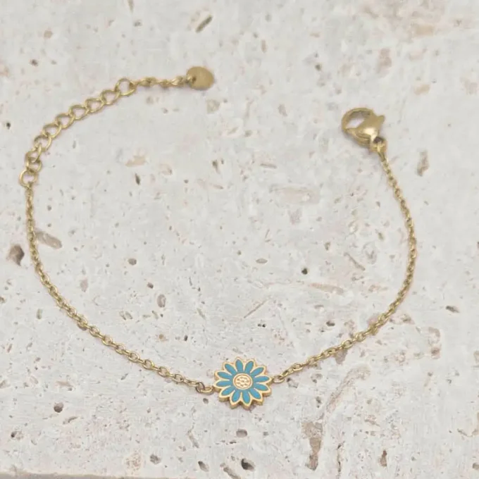 bracelet enfant en acier fleur bleue