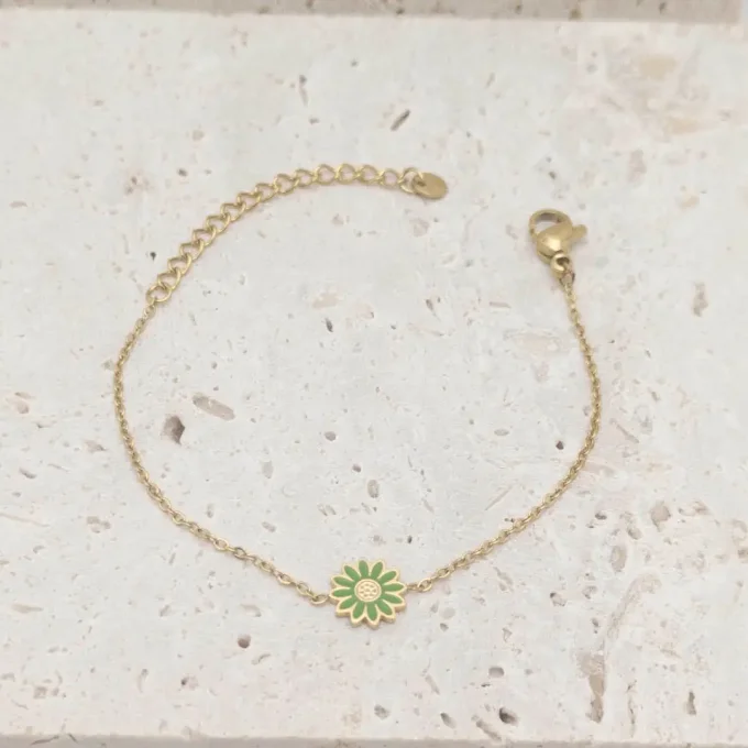 bracelet enfant en acier fleur verte