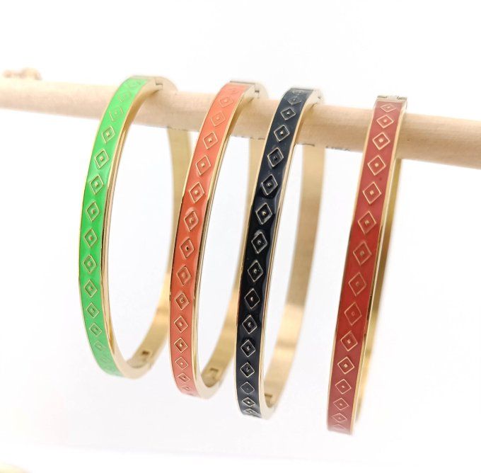 bracelet-jonc-acier-email-dore-colore-couleur-vert-orange-noir-rouge