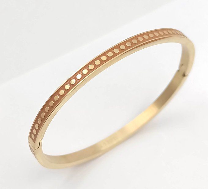 bracelet jonc fermé en acier marron clair