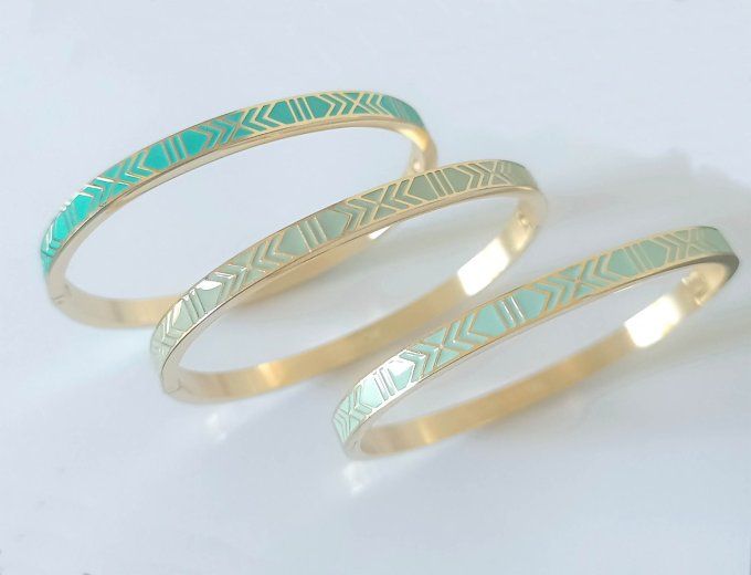 Bracelet Jonc acier inoxydable émaillé bleu, vert ou turquoise