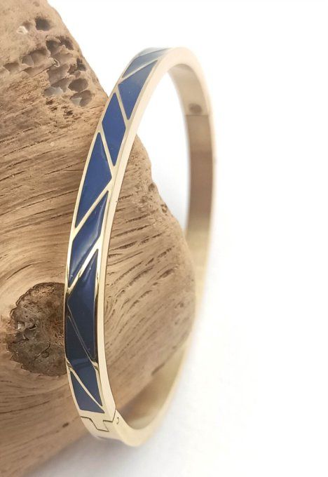 Bracelet Jonc acier inoxydable émaillé bleu marine, marron ou noir au choix