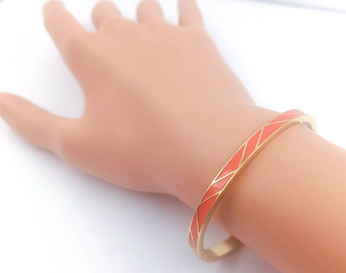 bracelet jonc en acier doré et émaillé oragne