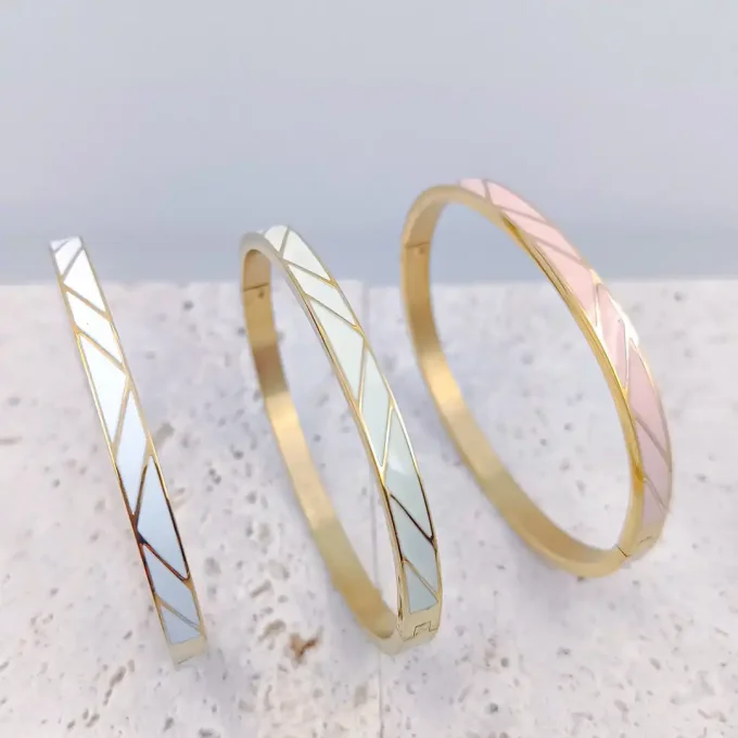 Bracelet Jonc acier émaillé couleurs rose ou blanc au choix