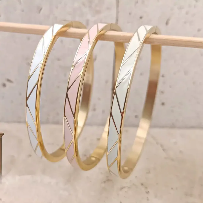 bracelets joncs acier rigide-emaille