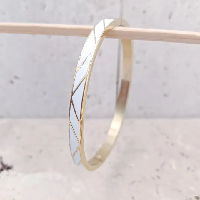 Bracelet Jonc acier émaillé couleurs rose ou blanc au choix