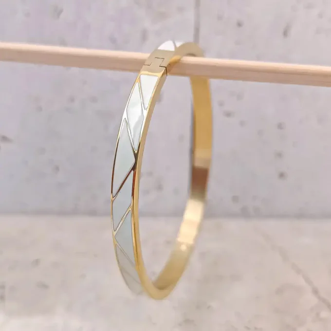 Bracelet Jonc acier émaillé couleurs rose ou blanc au choix