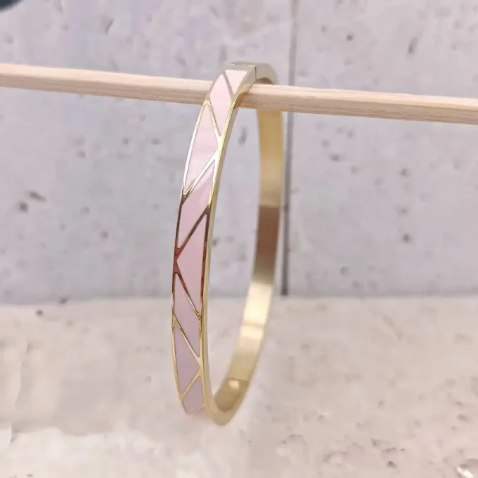 Bracelet Jonc acier émaillé couleurs rose ou blanc au choix