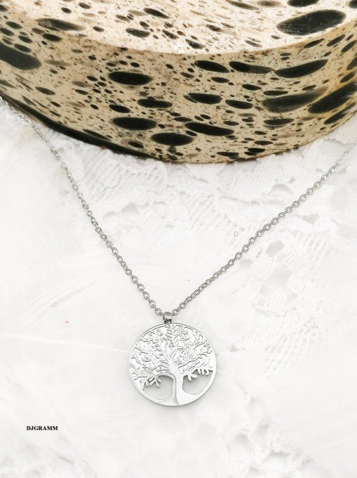 COLLIER-bijou-acier-arbre-argent