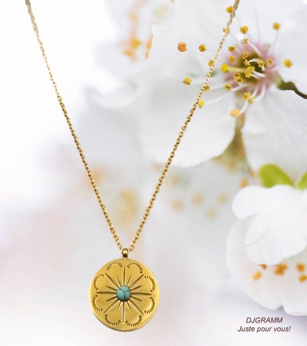 collier-acier-inoxydable-pendentif-fleur-pierre-turquoise-vert