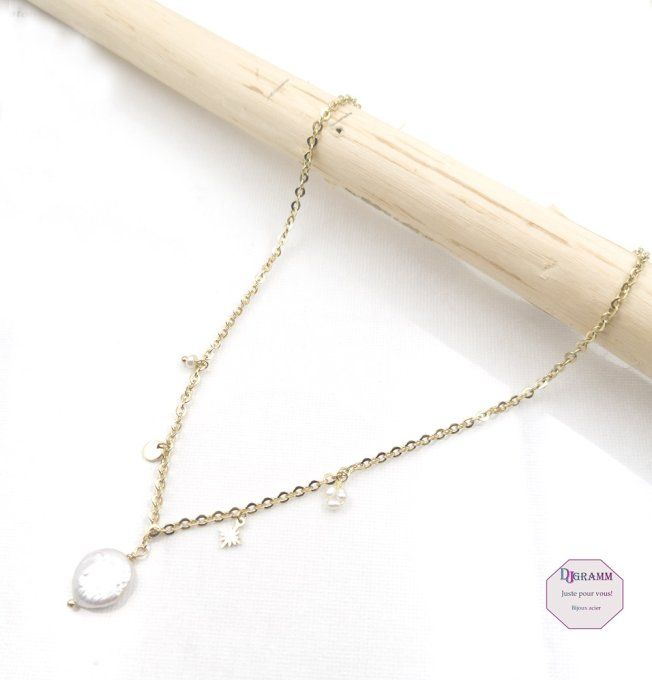 Collier en acier inoxydable pendentif nacre